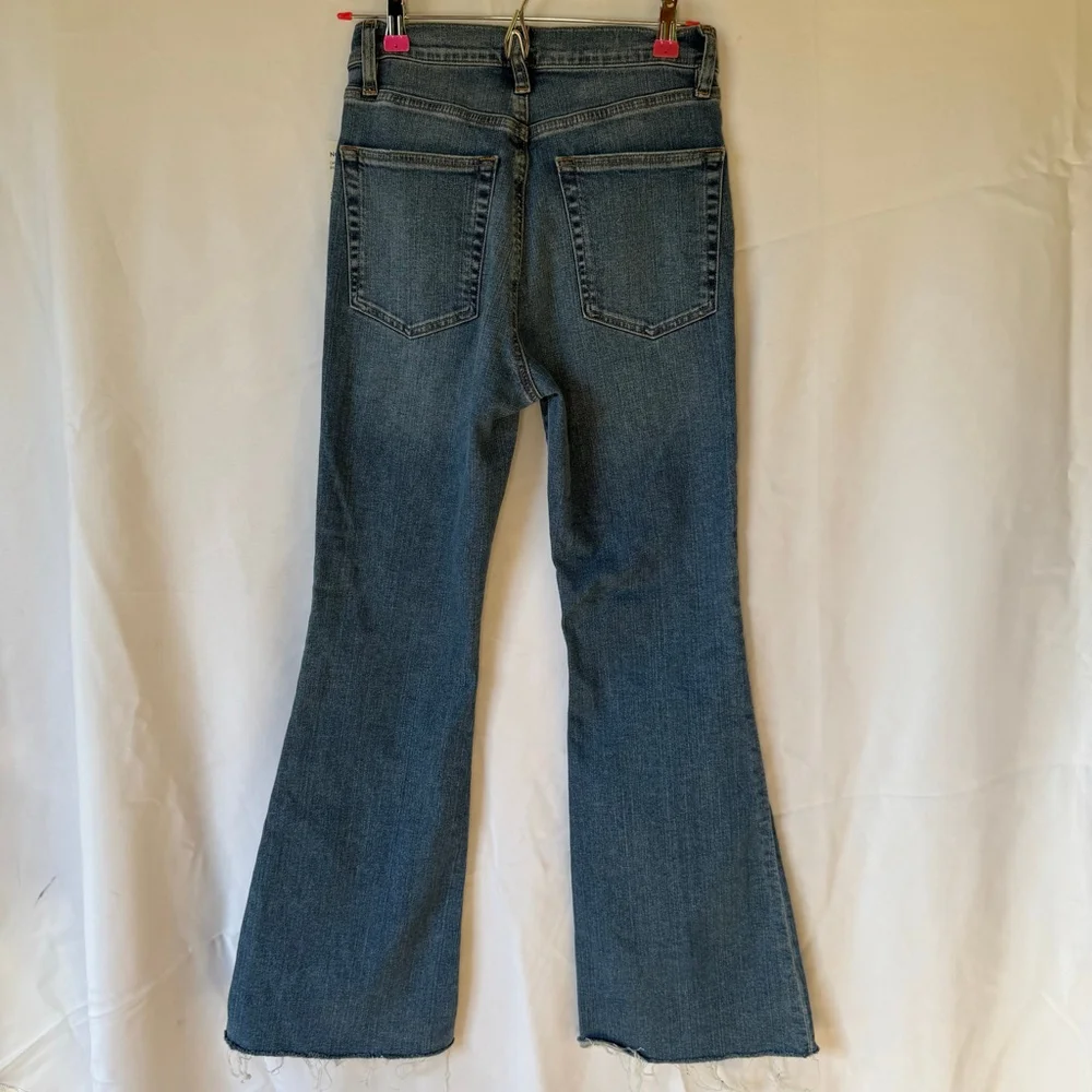 FRAME Flare Jeans Women’s Blue Size 26 Le Easy Raw Hem High-Rise Denim NWT - Picture 5 of 10